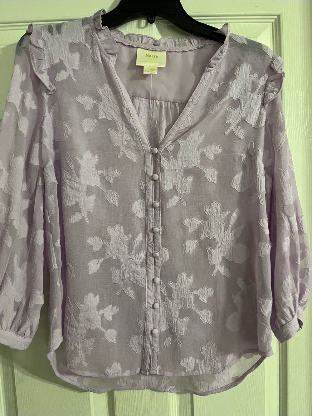 Maeve Lilac Floral Jacquard Button-Front Blouse